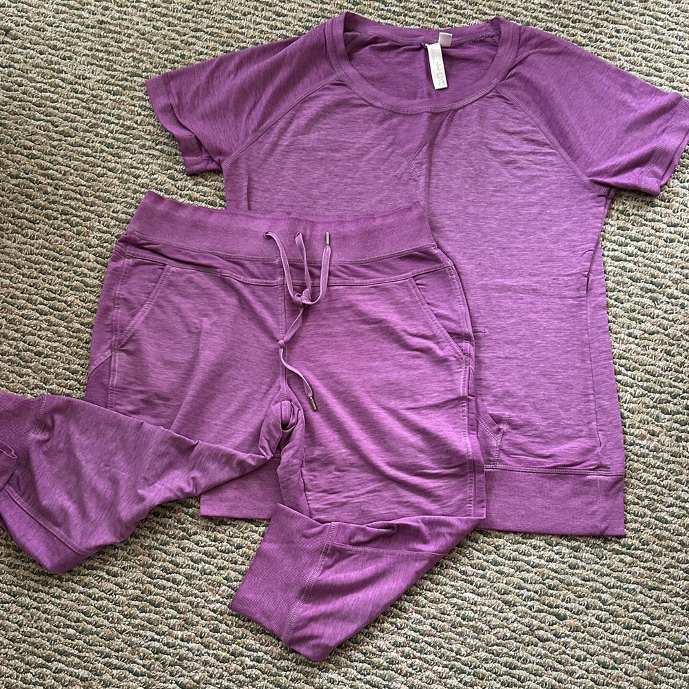 Green Tea Purple Cozy Lounge Set - Short Sleeve Top-L & Drawstring -M
